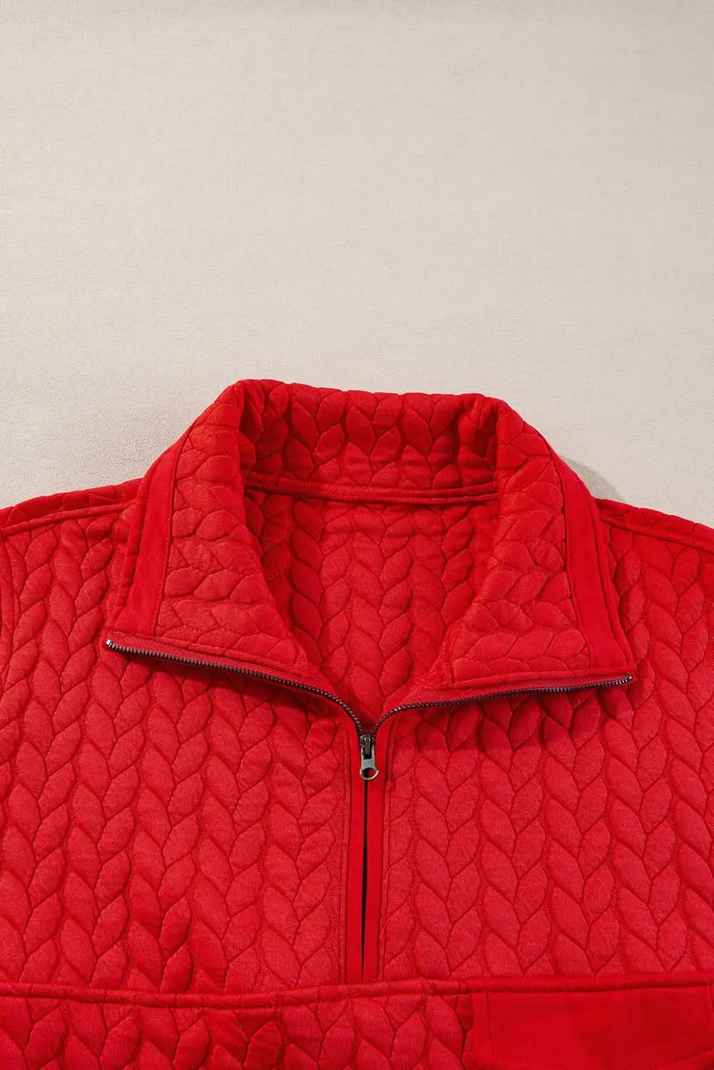 Pullover - Plus Size Tomato Red Cable Knit - Quarter Zip