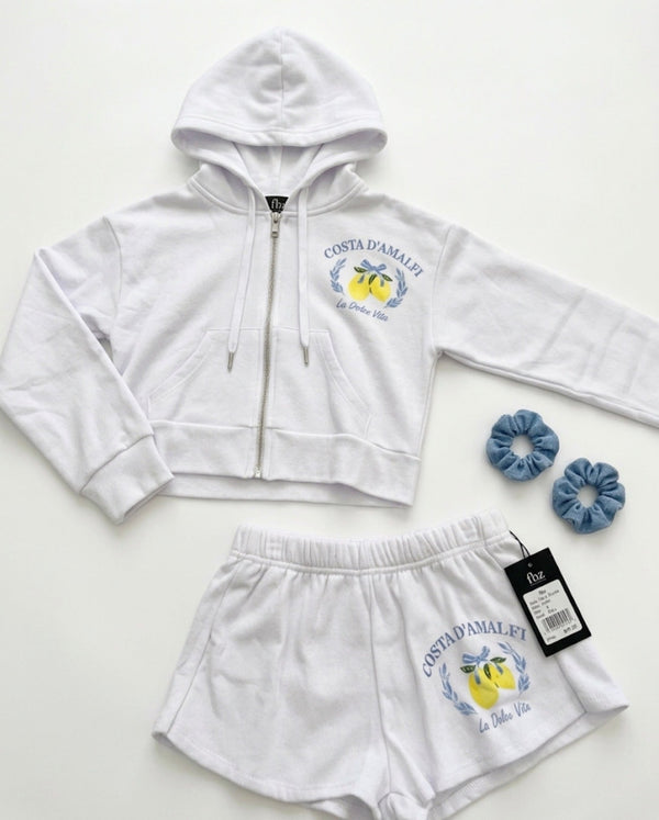 FBZ- COSTA ZIP UP SHORT SET, WHITE