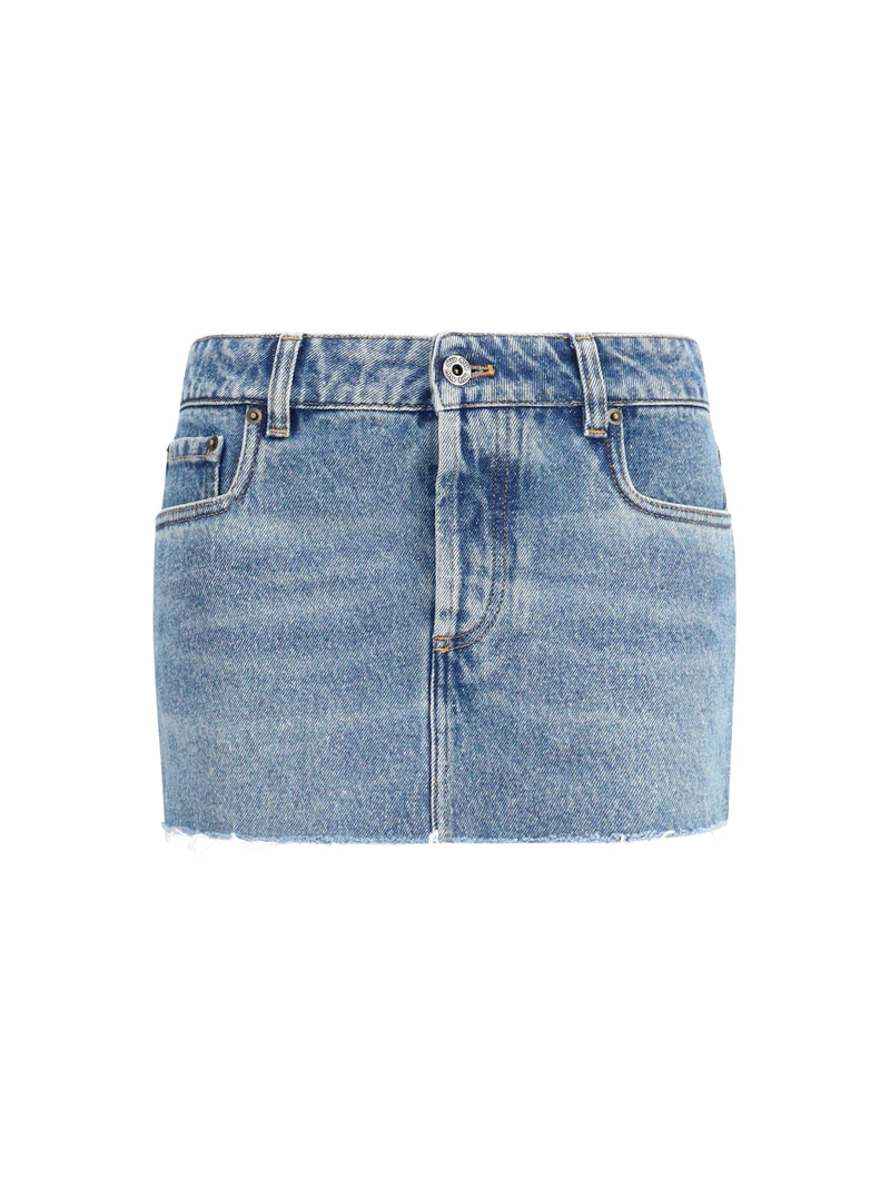 Denim Mini Skirt With Frayed Hem
