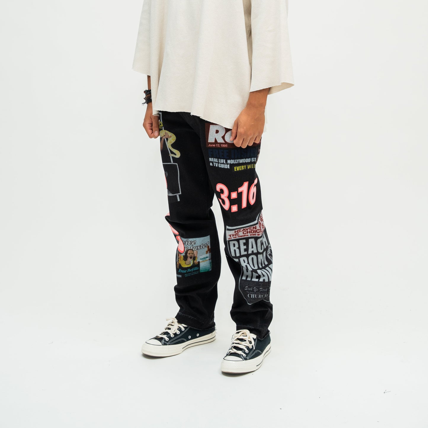 Tabloid Denim Pants - Black