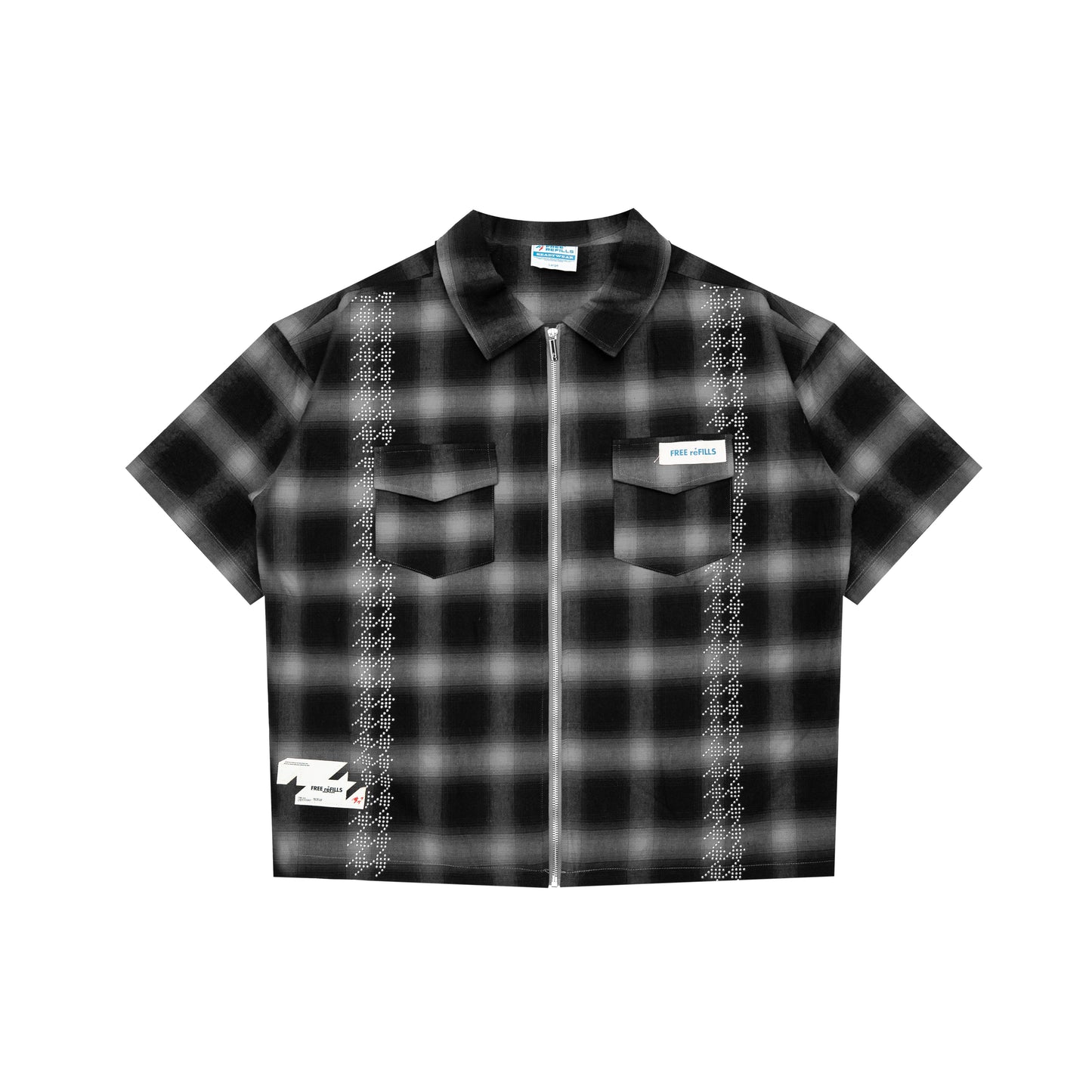 FR Studded Shadow Plaid Zip Shirt - Black