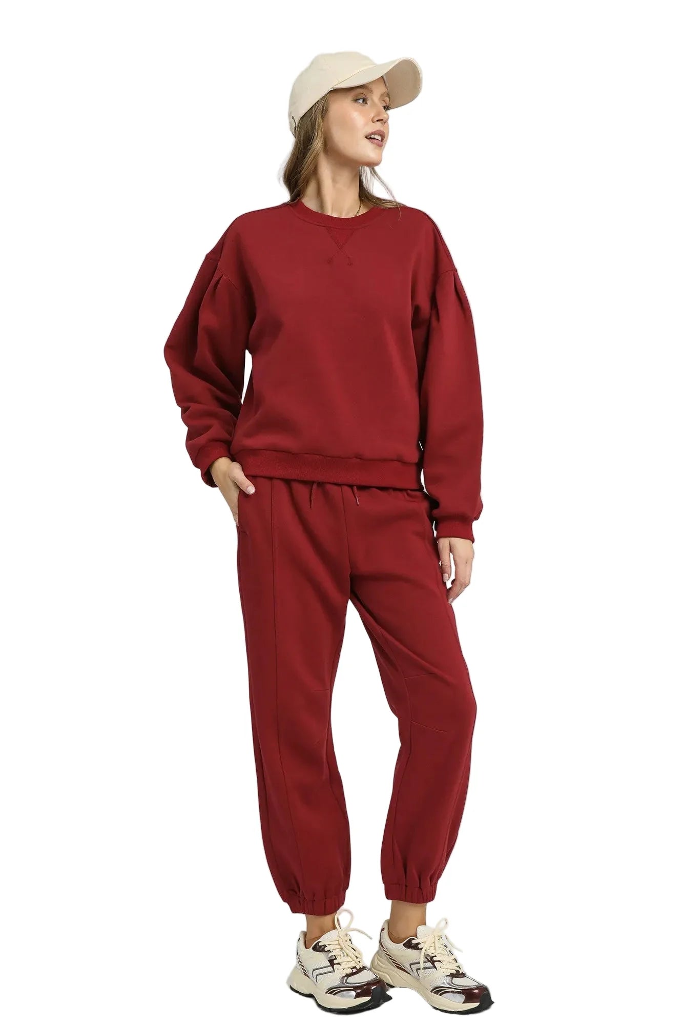 Round Neck Sweatshirt with Pleated Detail