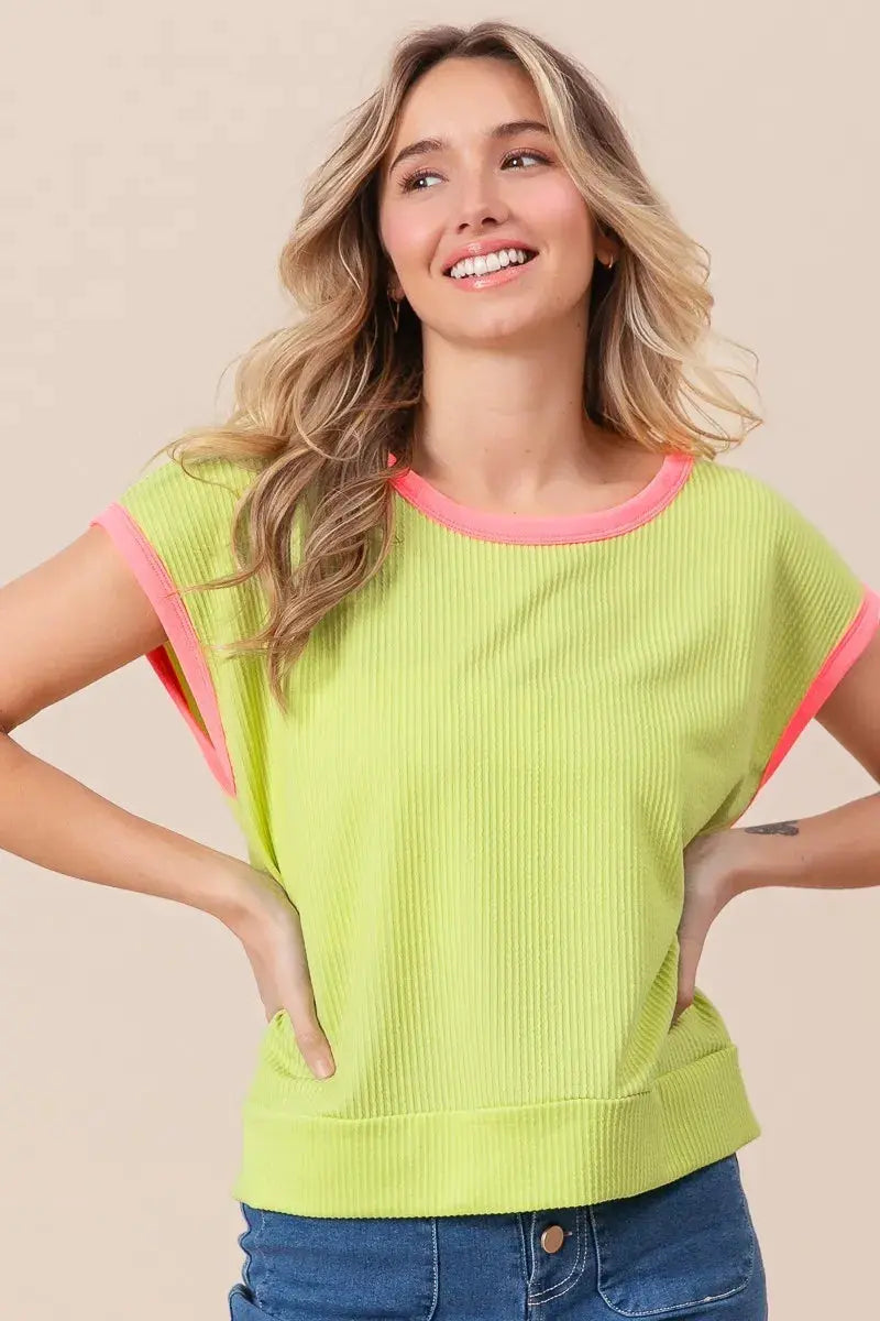 Cord Rib Knit Top - Soft & Comfortable - Casual Tee