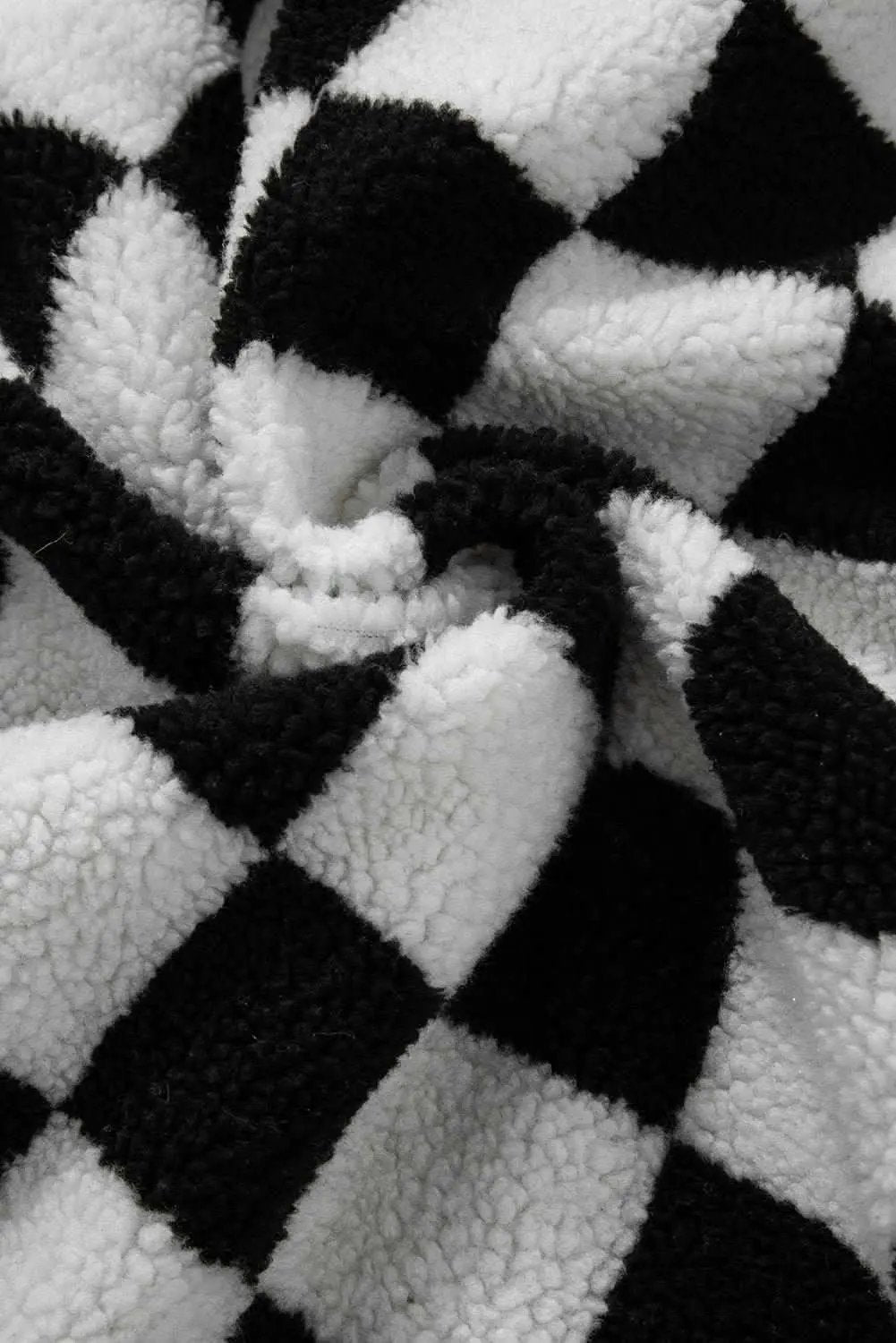 Women's Jacket - Black Checkered Fleece with Side Pockets - Casual Style