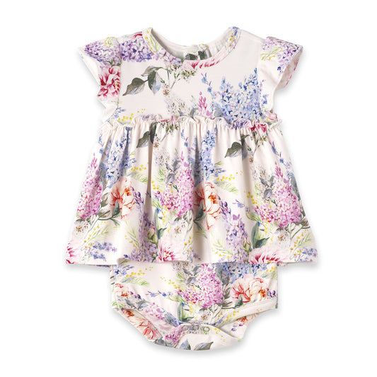 Watercolor Floral Bamboo Baby Skirted Bodysuit