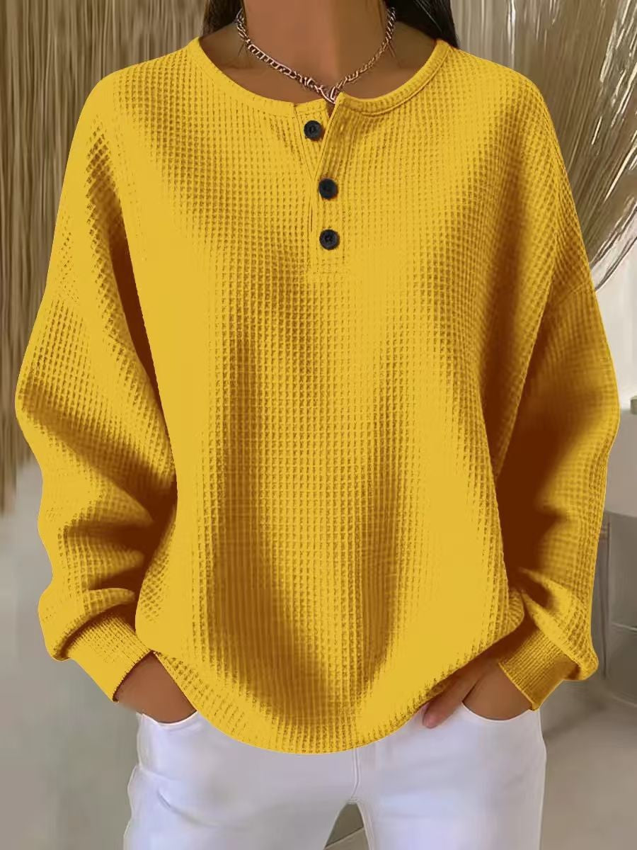 Women's Round Neck Solid Color Pullover Loose Top | Long & Short Sleeve