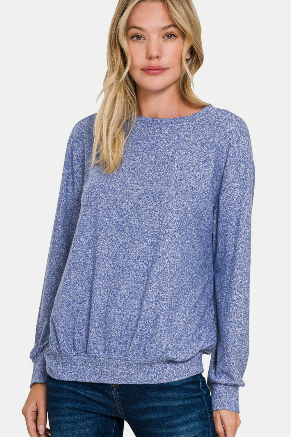 Trendsi Melange Top Women's Everyday Round Neck T-Shirt Soft & Comfy