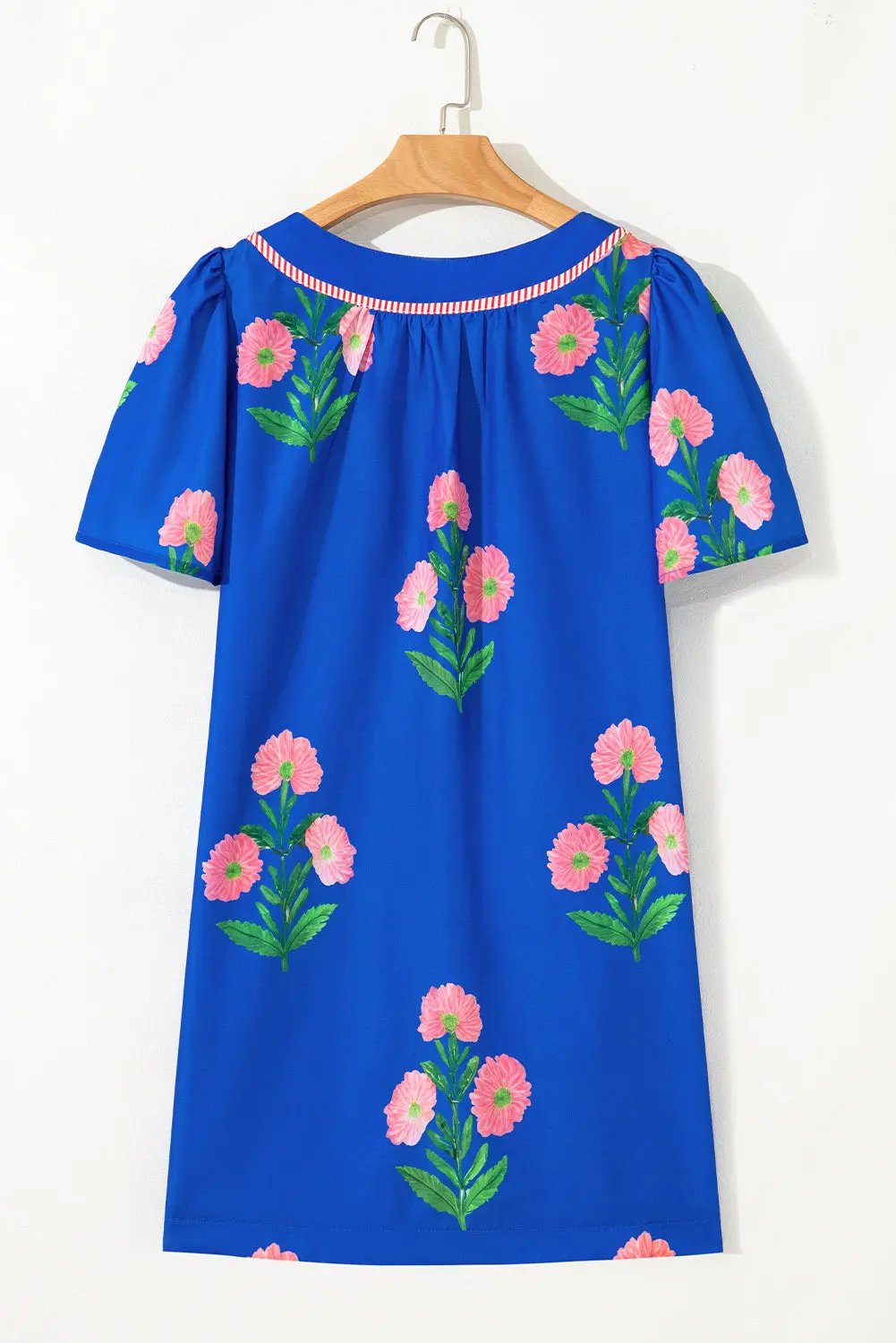 Mini Dress - Blue Floral Short Sleeve - Southern Belle Style