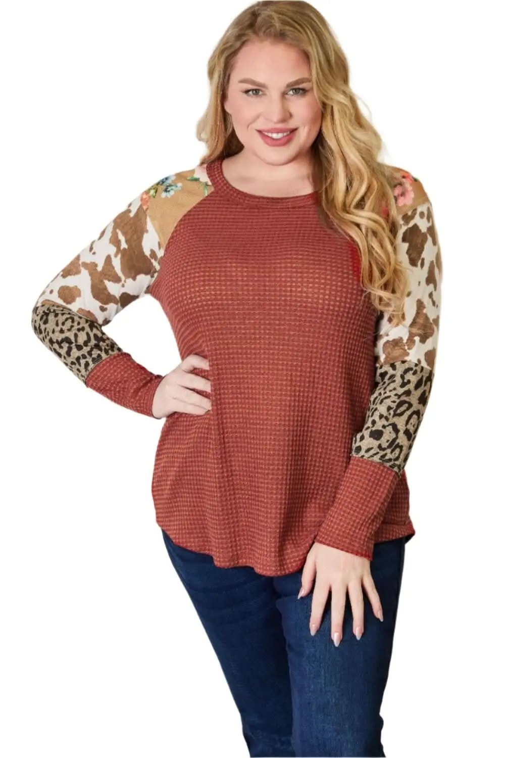 Leopard Knit Blouse - Long Sleeve - Relaxed Fit