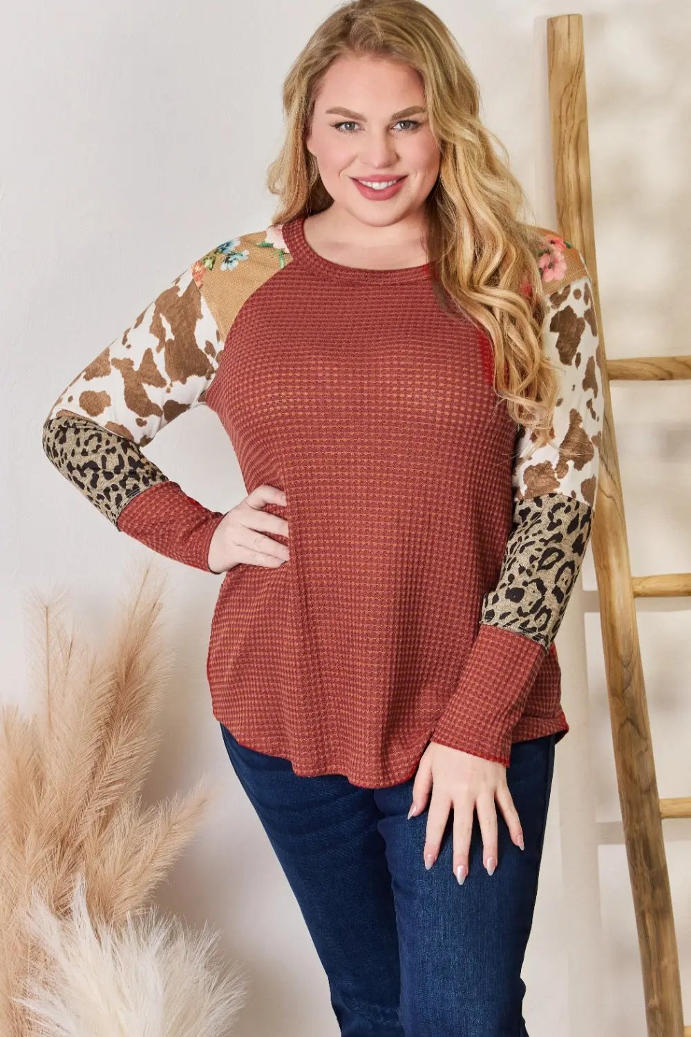Leopard Knit Blouse - Long Sleeve - Relaxed Fit