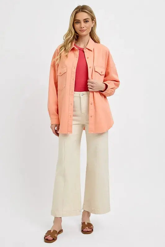 Plus Size Denim Shacket - Button Down - Casual Long Sleeve