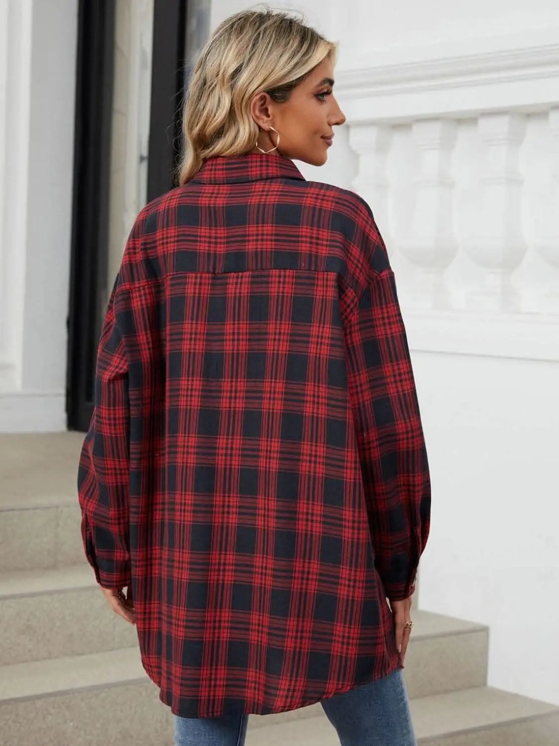 Trendsi Shirts - Plaid collared long sleeve shirt - Premium Quality