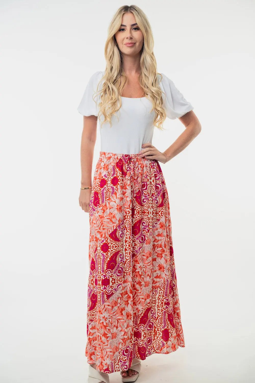 Trendsi White Birch Floral Skirt Women's High Waisted Woven Skirt USA Shipped