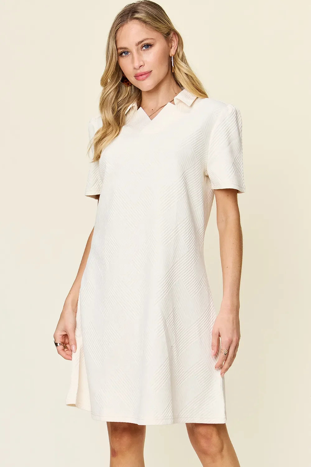 Double Take Textured Collared Short Sleeve Dress