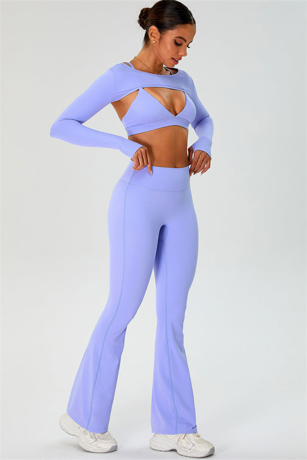 The Ember Sports Bra Crop Top Flared Leggings 3-Piece Set