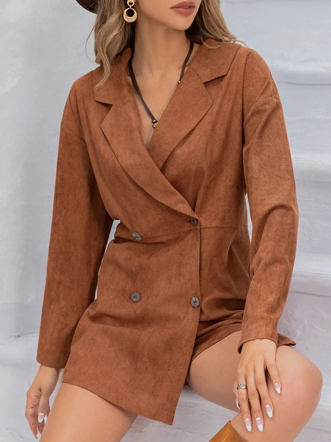 Trendsi Lapel collar long sleeve romper