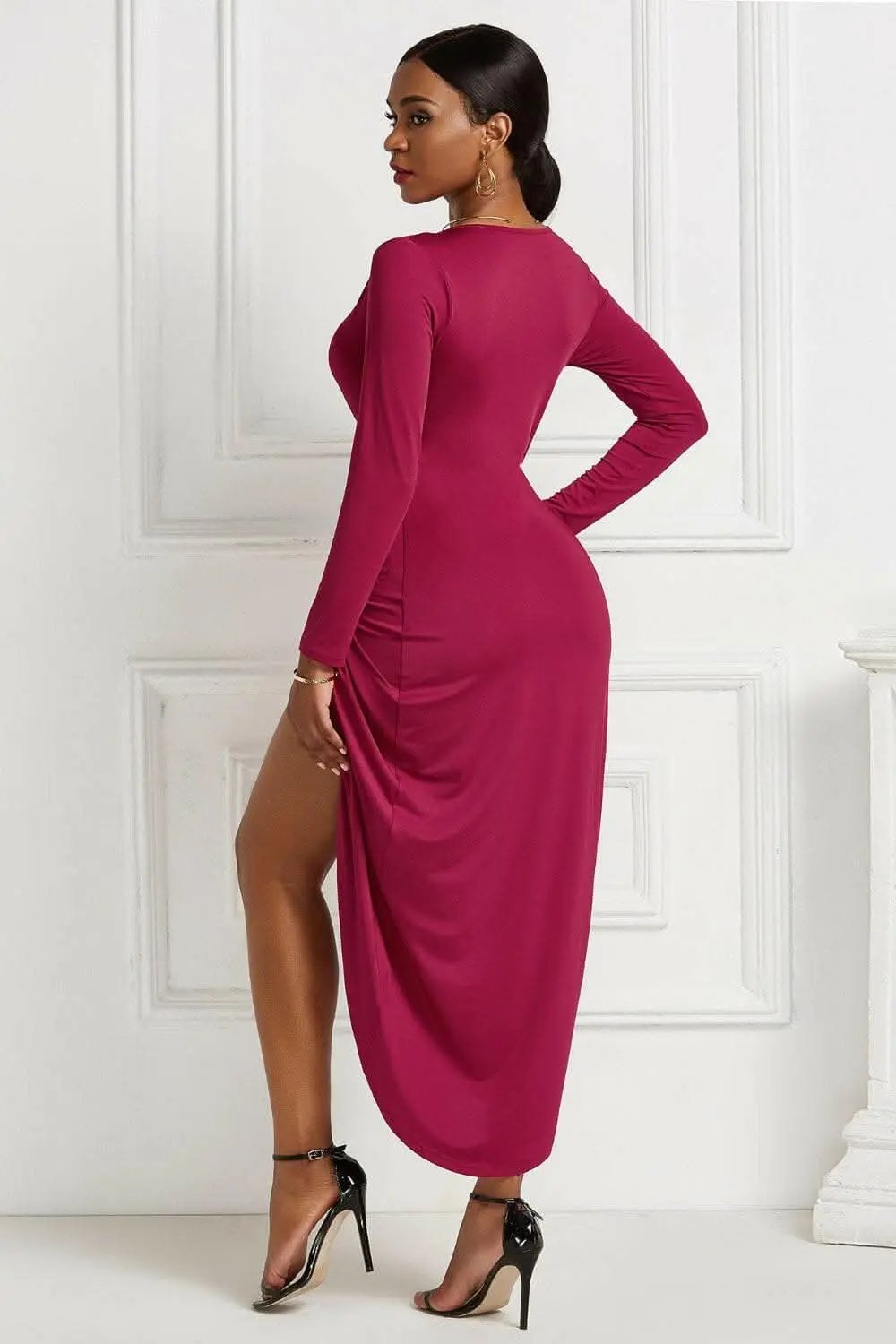 Trendsi Elegant ruched surplice dress