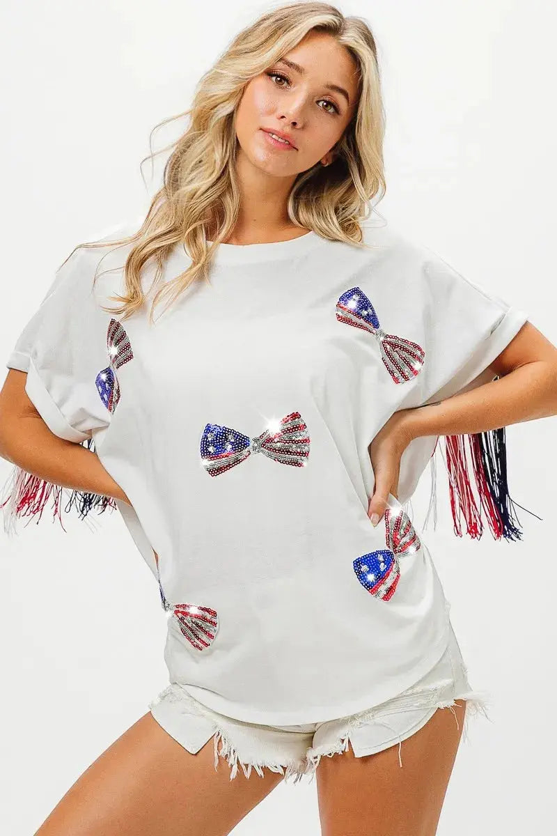 Women's T-Shirt - Sequin Flag - Patriotic USA