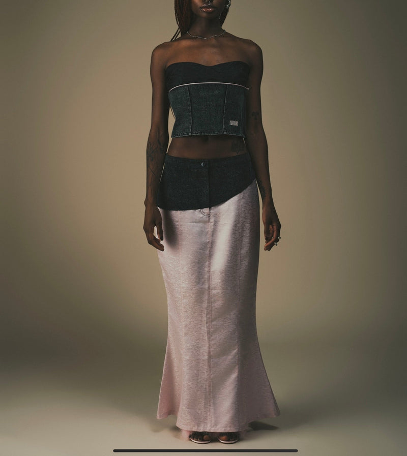 DAWANG Fei Denim Patch Fishtail Maxi Skirt