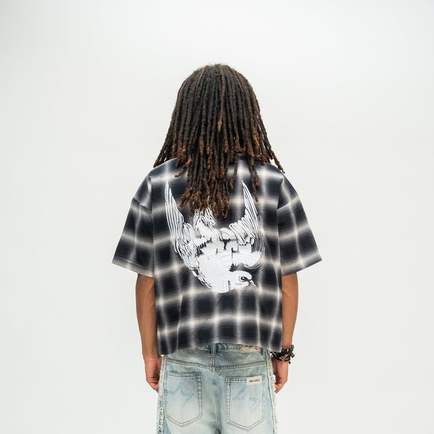 FR Studded Shadow Plaid Zip Shirt - Black