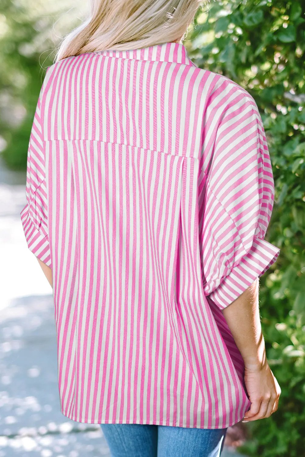 Women's Top - Pink Stripe - Oversized Dolman Sleeve