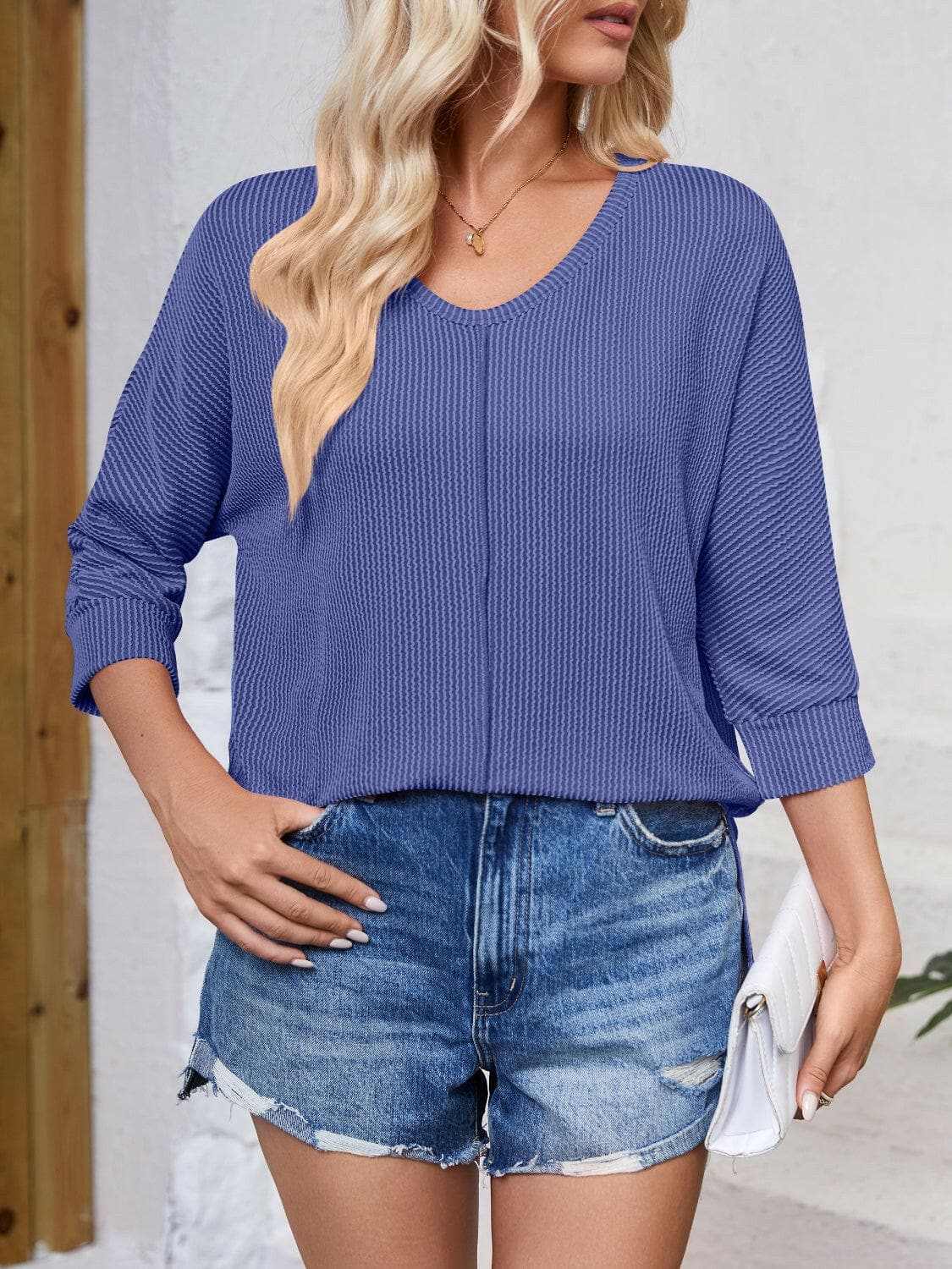 Trendsi just arrived - Textured 3/4 sleeve blouse