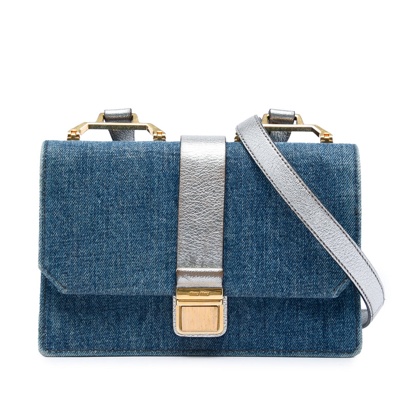 Crossbody Bag Madras Flap Denim/Goatskin
