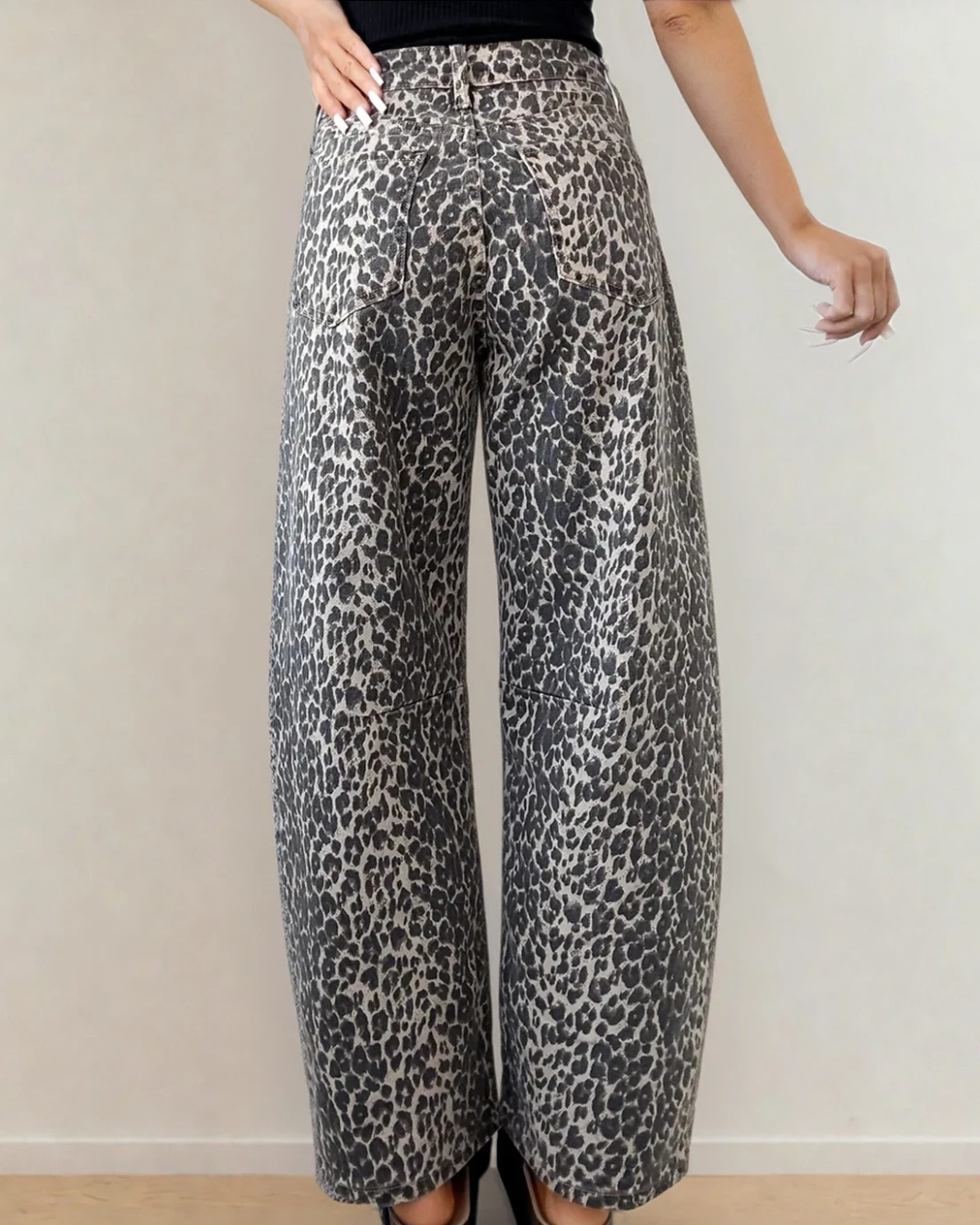 Naeve Leopard Print High Waist Barrel Jeans