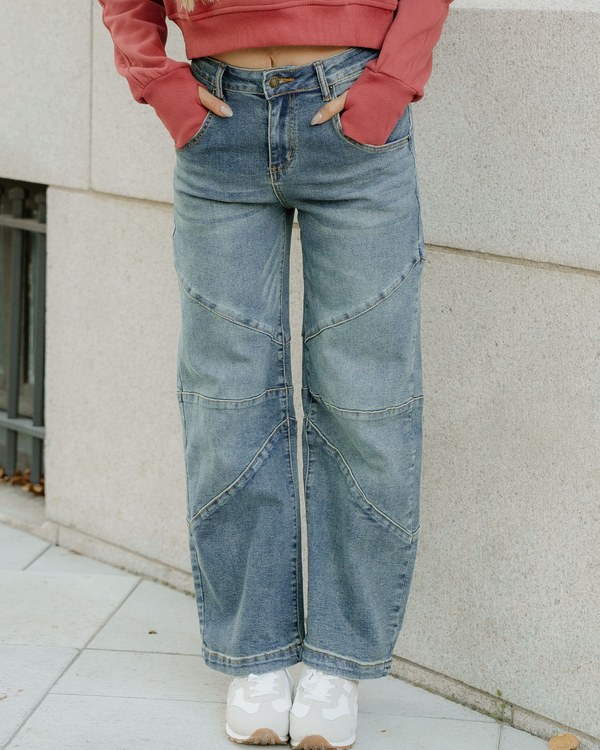 Adeline Exposed Stitching High Waist Barrel Jeans