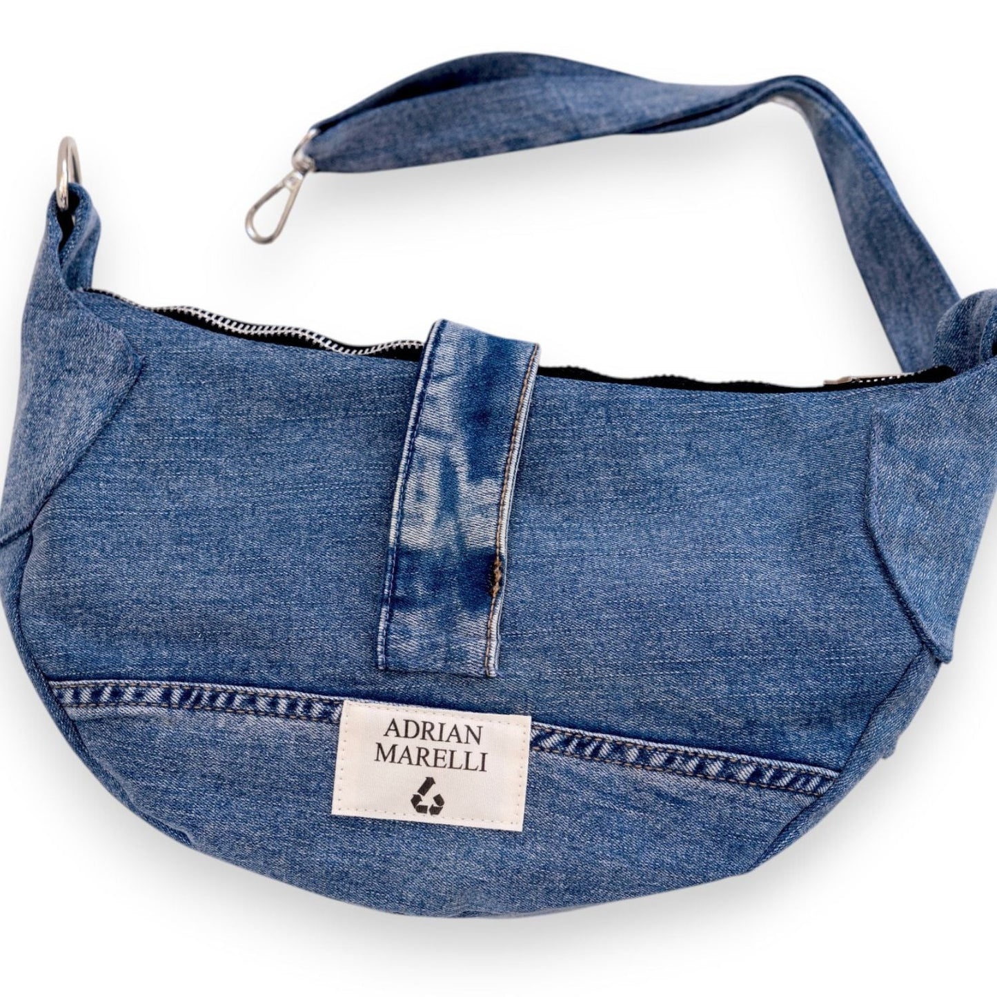 Brooklyn Crescent / Upcycled Denim Crossbody Light Blue