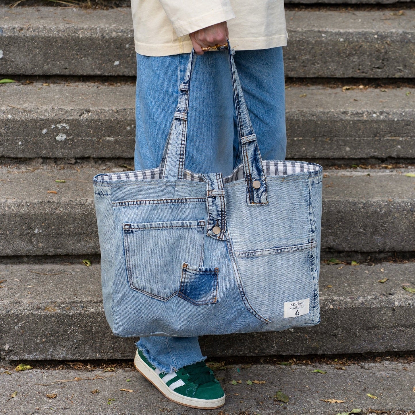 Brooklyn Heritage Tote / Recycled Denim Snow White