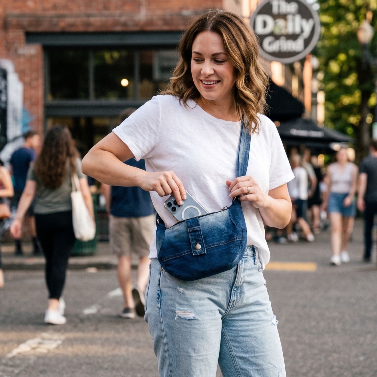 Brooklyn Crescent — Upcycled Denim Crossbody