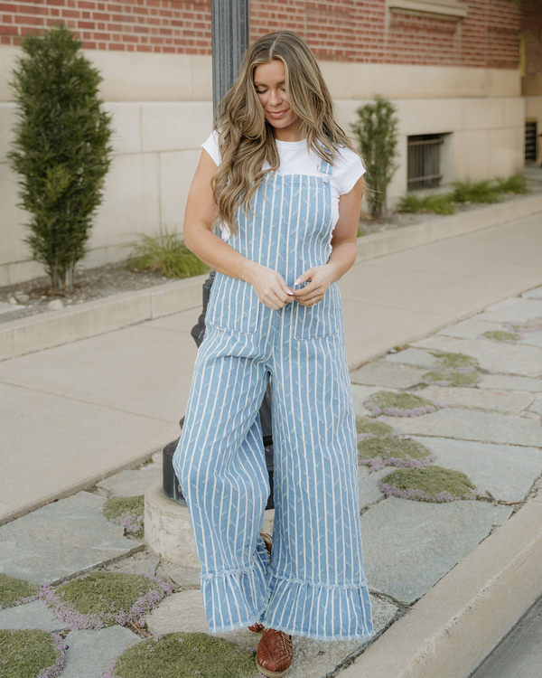 Jovie Ruffled Wide Leg Denim Overalls