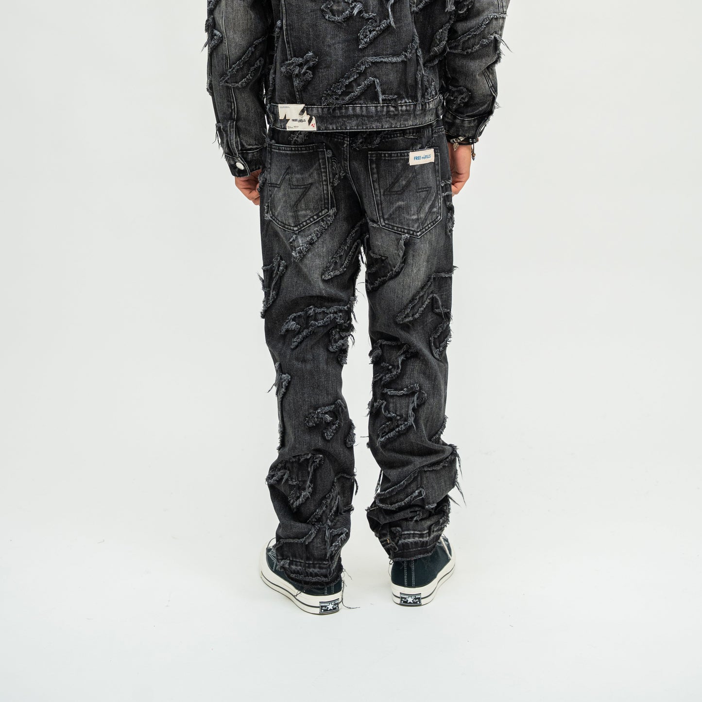 Checks Distressed Denim Pants - Black