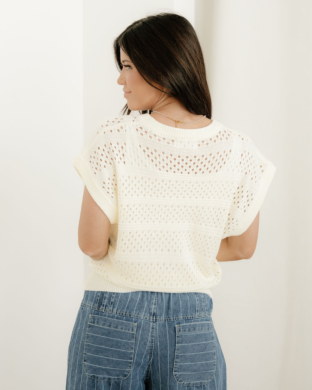 Noah Hollow Out Knit Round Neck Dolman Sweater