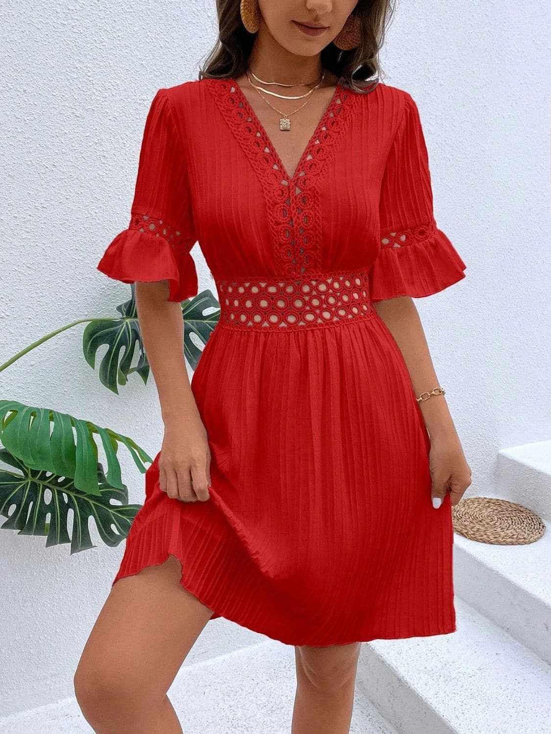 Trendsi Cutout flounce sleeve mini dress