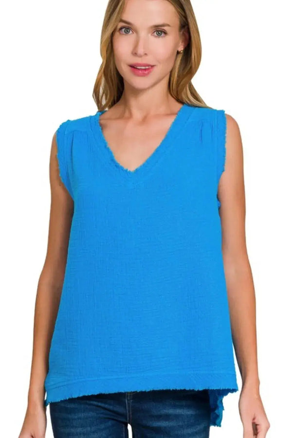 Gauze Tank Top - Lightweight USA Made - Casual V-Neck