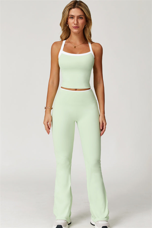 The Quest Cross Back Crop Top Flared Leggings 2-Piece Set