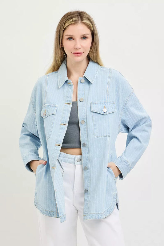 RISEN Oversized Stripe Denim Shacket