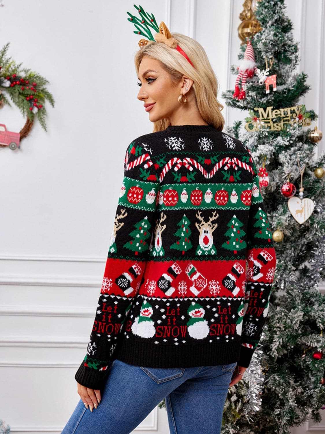 Trendsi Reindeer Print Cardigan for Women