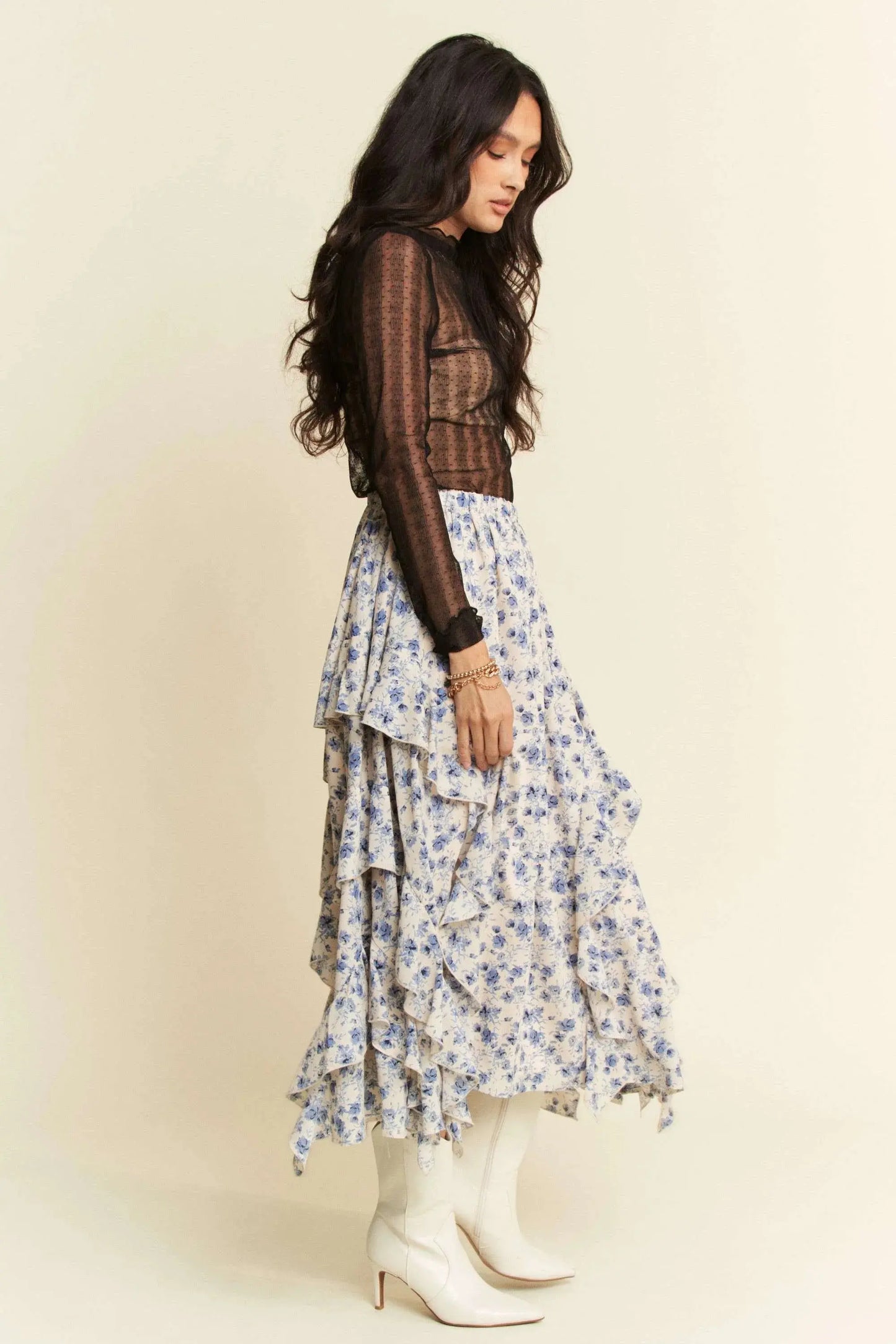 Mesh Top - Sheer Dotted Lace Turtle Neck - Stretchy & Stylish