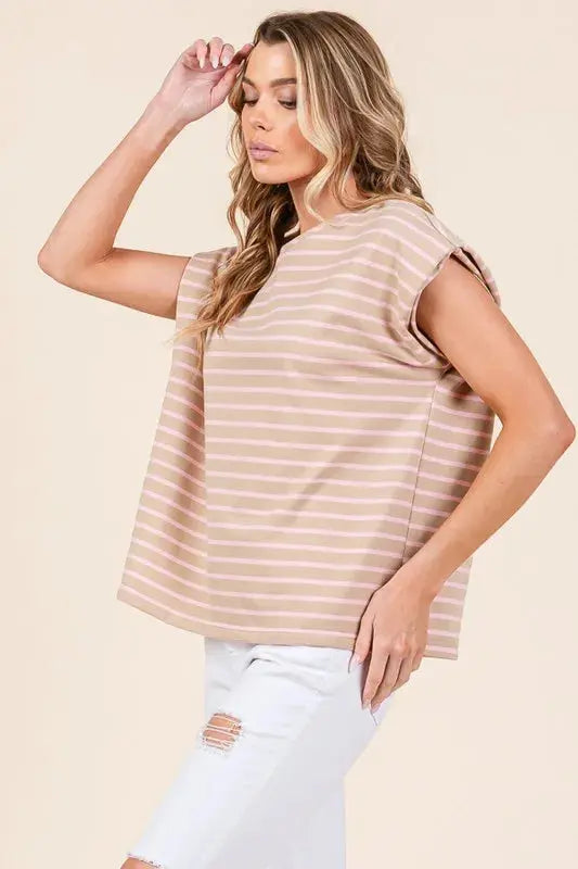 Muscle Tee - Lime Chili Striped - Women's Casual Top