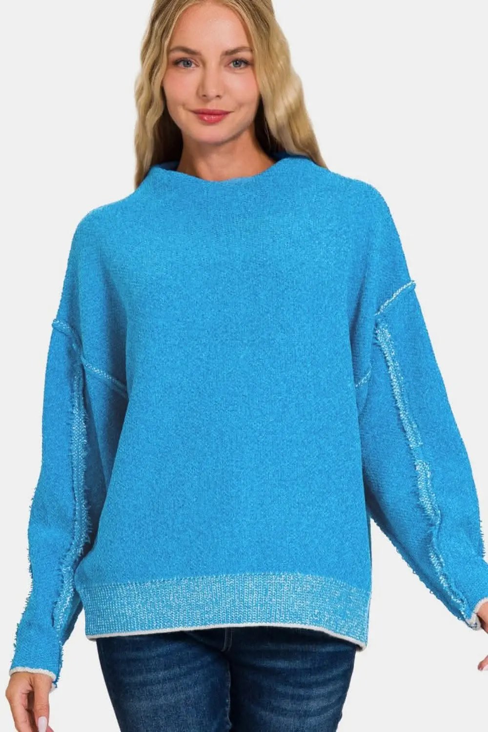 Sweater - Mock Neck Long Sleeve - Cozy Knit Top