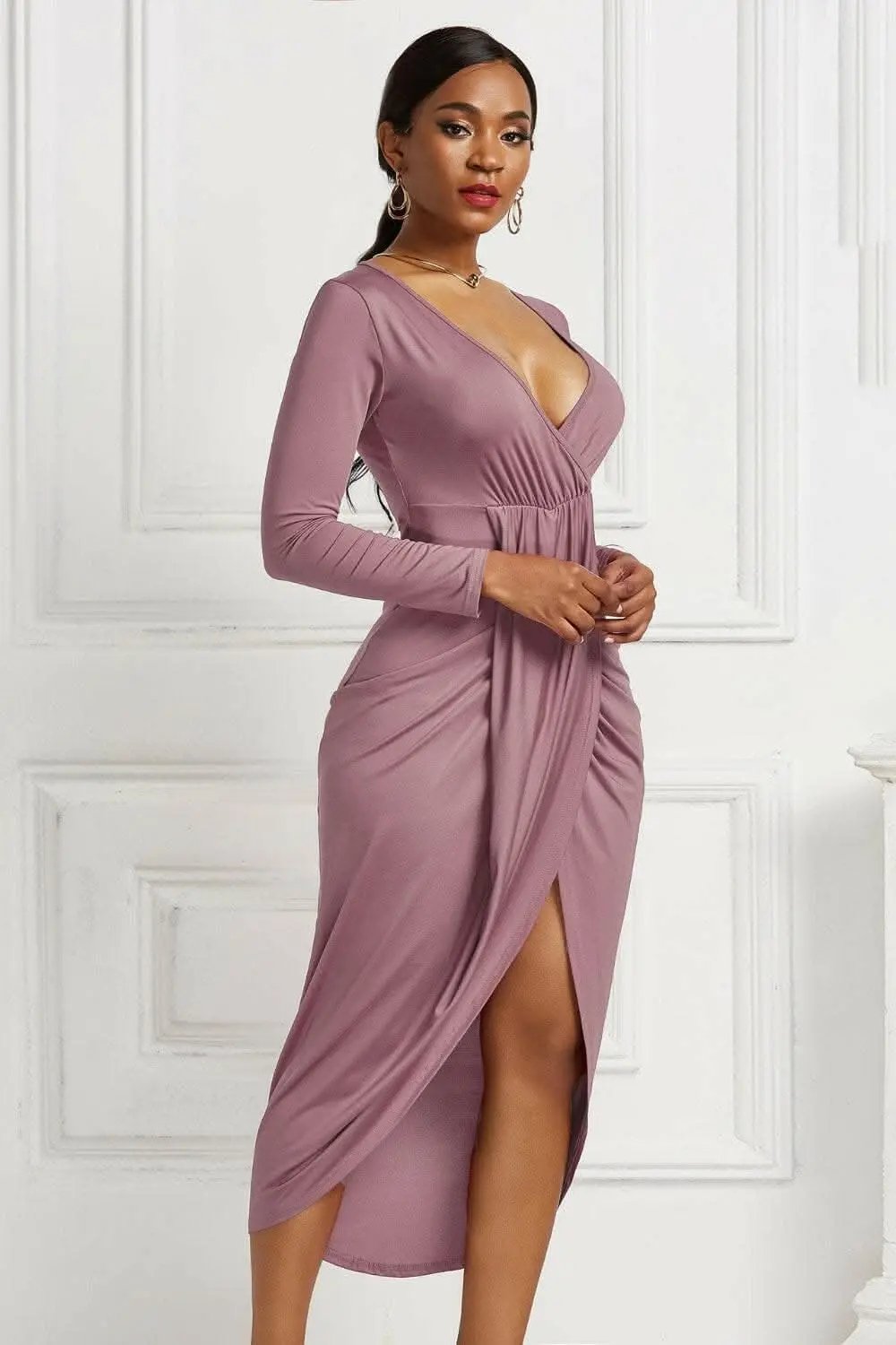 Trendsi Elegant ruched surplice dress