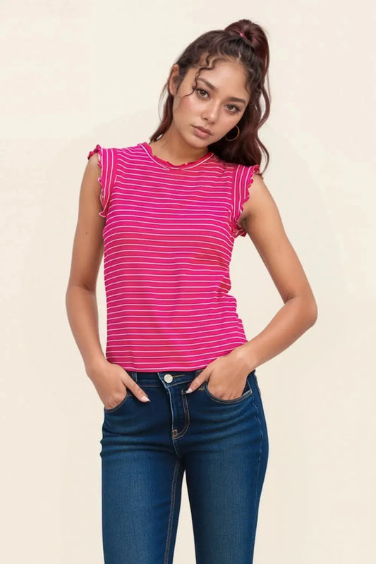 Tank Top - Ribbed Stripe Sleeveless - Casual USA Made