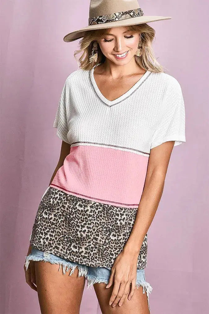 Women's Top - Color Block Waffle Knit - Soft & Relaxed