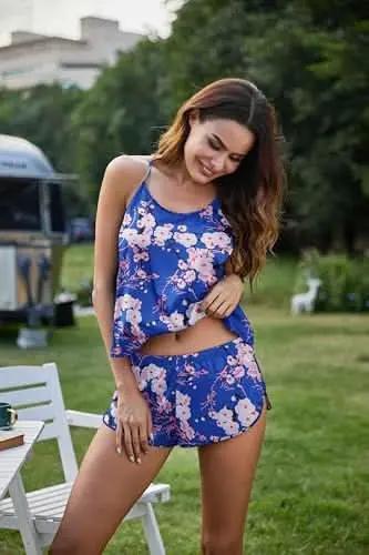 Love Salve Satin Pajamas Women's Backless Lingerie Cami Shorts Set Nightwear