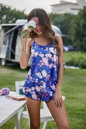 Love Salve Satin Pajamas Women's Backless Lingerie Cami Shorts Set Nightwear