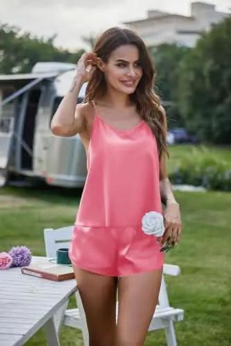 Love Salve Satin Pajamas Women's Backless Lingerie Cami Shorts Set Nightwear
