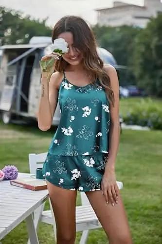 Love Salve Satin Pajamas Women's Backless Lingerie Cami Shorts Set Nightwear